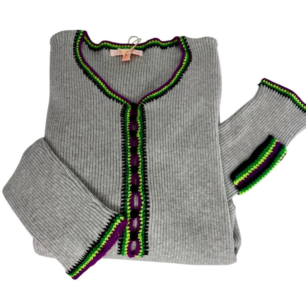 NEW LISA TODD women's patch match sweater in grey